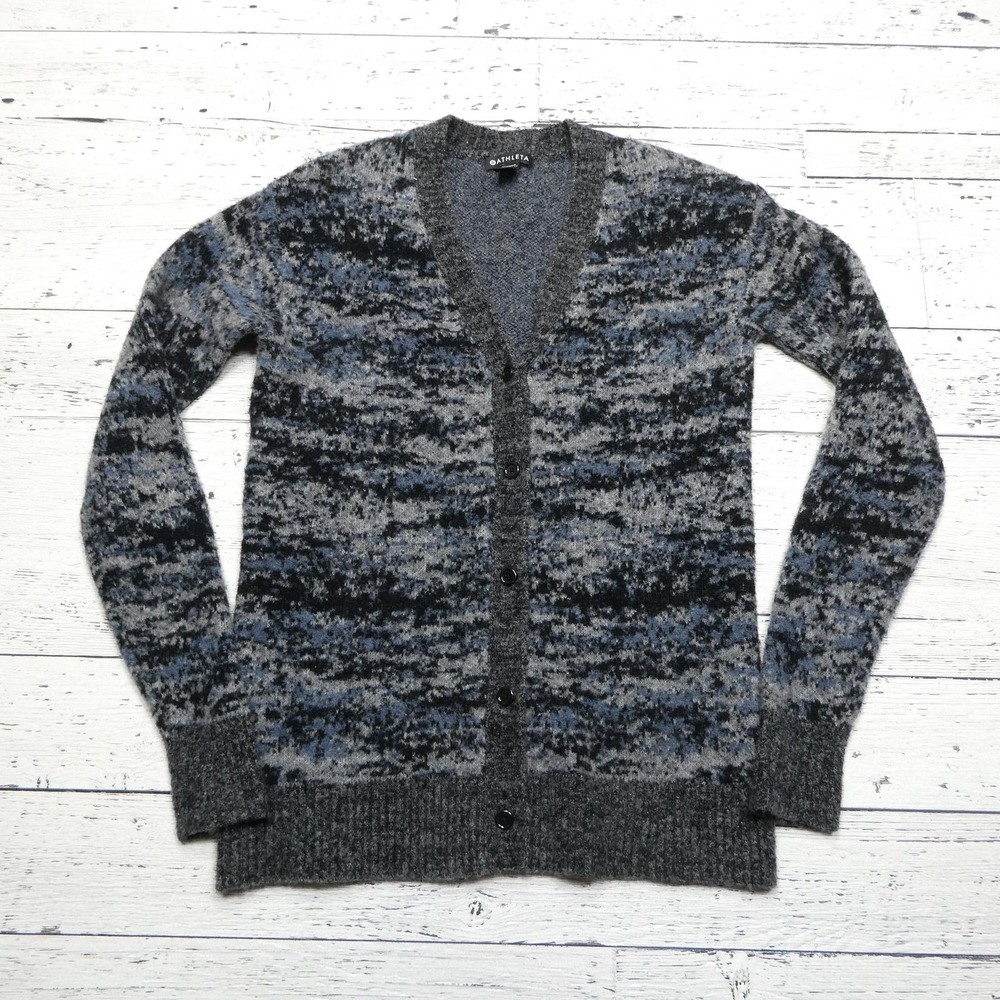 Athleta Sweater Womens XXS Gray Blue Merino Wool Blend Button Cardigan Soft Knit